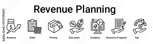 Revenue Planning banner web icon vector illustration concept for business with icon of Revenue, Order, Pricing, Discounts, Analytics, Business Proposal.