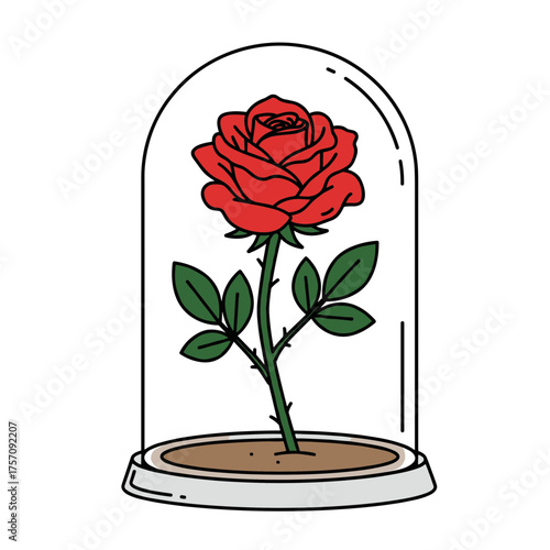 Enchanted Red Rose in Glass Dome Illustration