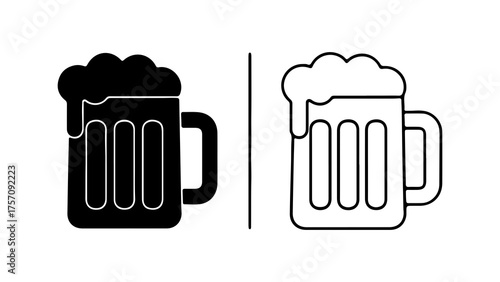 Beer mug outline and solid with transparent background