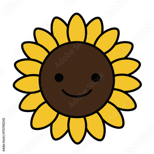 Cute Happy Sunflower Illustration with Smiling Face - Adorable Cartoon Flower Icon