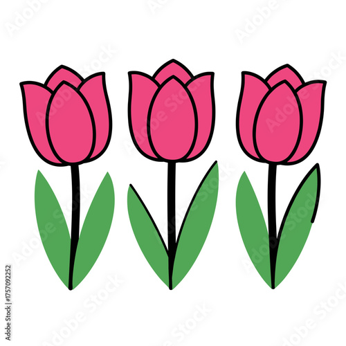 Three Pink Stylized Tulips Illustration for Spring and Nature Designs