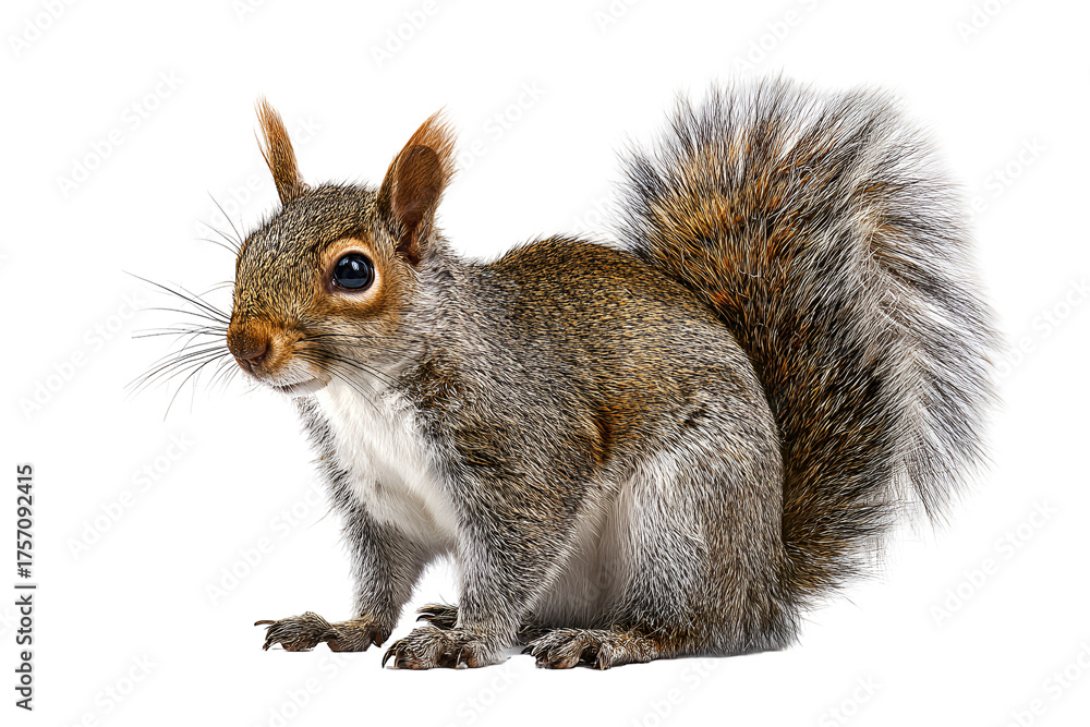 Obraz premium Squirrel closeup captures the wild essence of an elusive rodent with a fluffy tail animal isolated against a black backdrop showcasing a small furry mammal portrait wildlife
