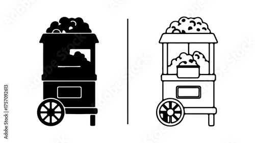 Popcorn machine outline and solid with transparent background
