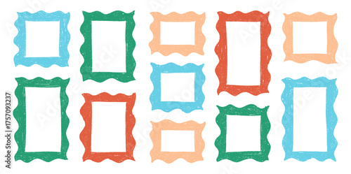 Hand drawn crayon rectangles set. Brushstroke texture rectangle frames. Vector EPS 10