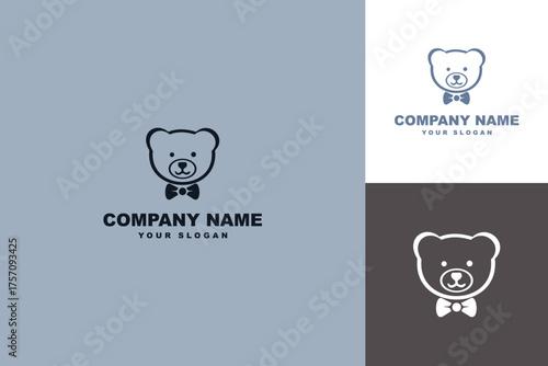 Cute Teddy Bear Logo Design with Bow Tie for Childrens Brands.