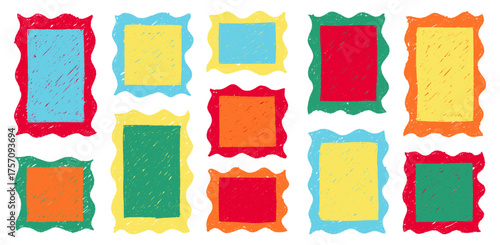 Hand drawn crayon rectangles set. Brushstroke texture rectangle frames. Vector EPS 10