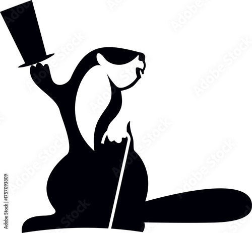 Original art Illustration of beaver in the top hat. 
Beaver looks like a gentleman with a top hat and a cane. Black and white illustration
