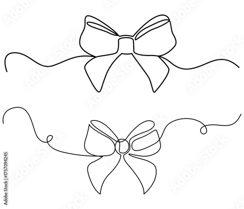 Continuous with Elegant hand drawn bows with flowing ribbons decorative elements