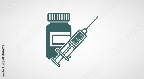 Illustration of a syringe and medicine bottle symbol for vaccination, treatment, or medical care