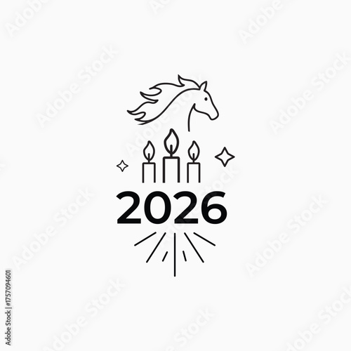 Festive 2026 Icon Horse Candles Stars and Sparkles for New Year Celebration