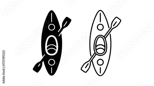 Kayak with paddle outline and solid style with transparent background