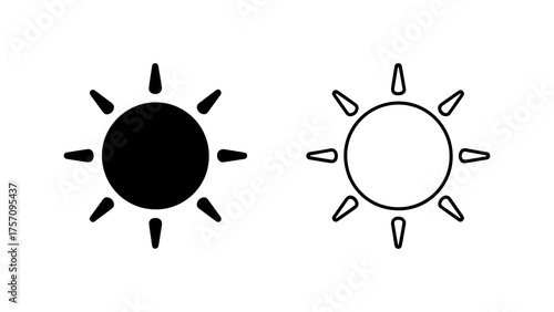 Sun icons with outline and solid fill with transparent background