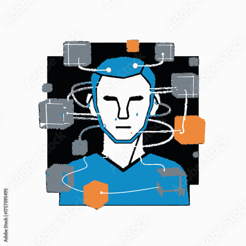 Man with Neural Network Interface Connecting Brain to External Systems.