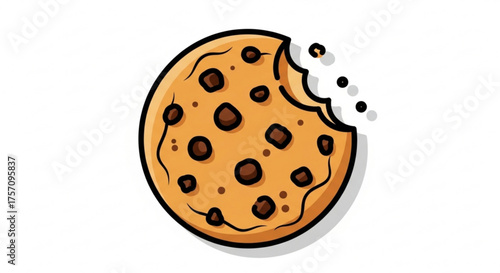 A chocolate chip cookie with a bite taken out of it, a delicious treat for any time of day or night, yum