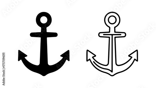 Anchor icons with outline and solid fill with transparent background