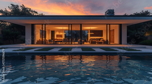 swimming pool at sunset