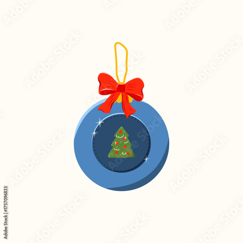 Christmas ornament balls with red bow Vector isolated illustration. Perfect for greeting cards, wrapping paper, seasonal design