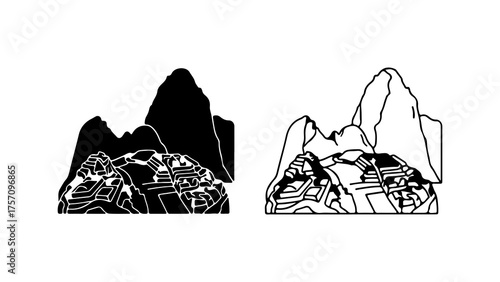 Mountain landscape with rocky terrain with transparent background