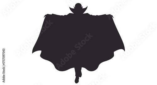 Silhouette of a classic vampire character with outstretched cape and pointed collar a symbol of halloween and horror themes isolated on white background
