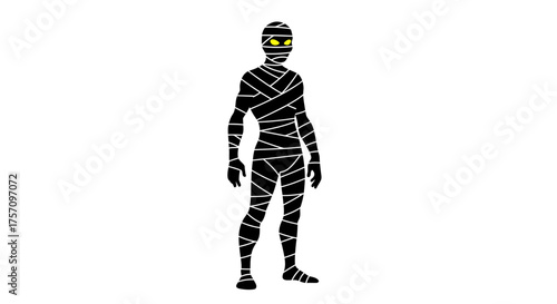 Mysterious mummy figure wrapped in bandages silhouette halloween costume concept or ancient egyptian horror isolated on white background