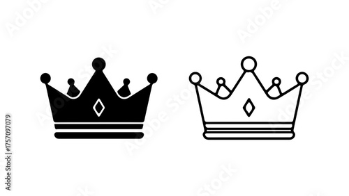 Crown icons with outline and solid fill with transparent background