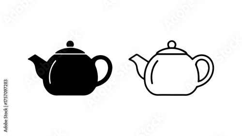 Teapot outline and solid shape with transparent background