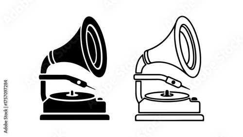 Vintage gramophone icons with transparent background