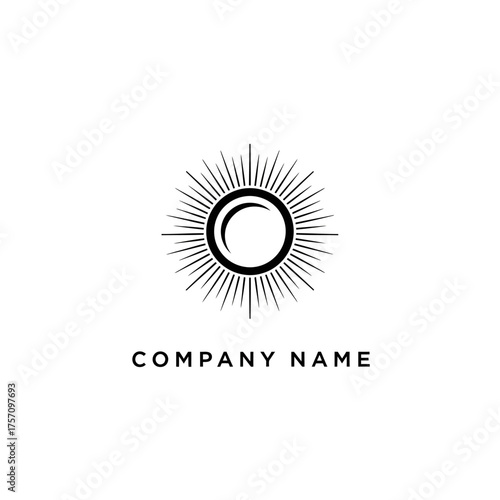 Minimalist Sun Logo Design with Rays and Circular Center for Company Branding.