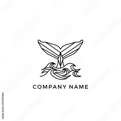 Minimalist Whale Tail Logo Design Emerging from Ocean Waves.