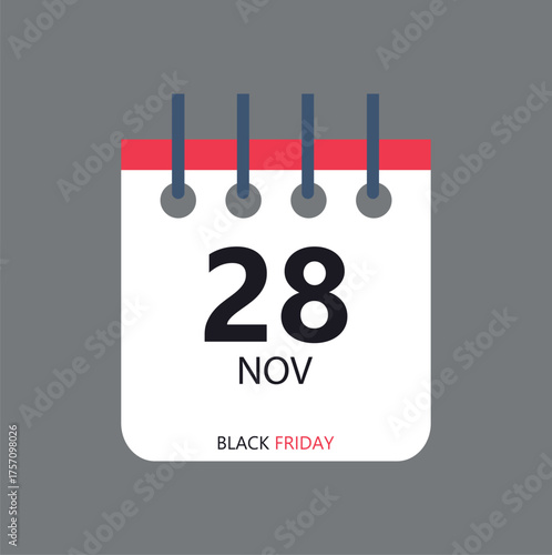 Black Friday Calendar Date. Modern design for sale, shopping, and discount promotion concepts. Vector Illustration
