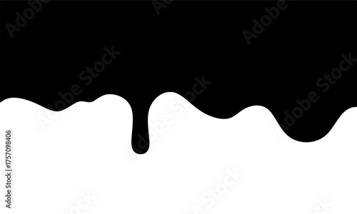 Seamless Dripping Black Liquid Pattern. Melted Paint on White Background