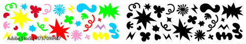 Abstract clouds and flowers shapes sticker set. Flat illustrations. Groovy flowers, bubbles, stars