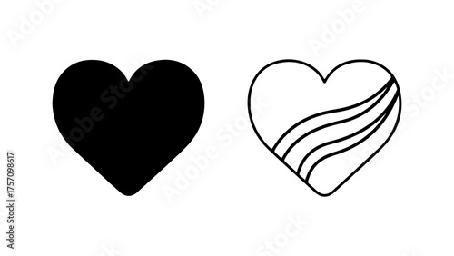 Heart icons with outline and solid fill with transparent background