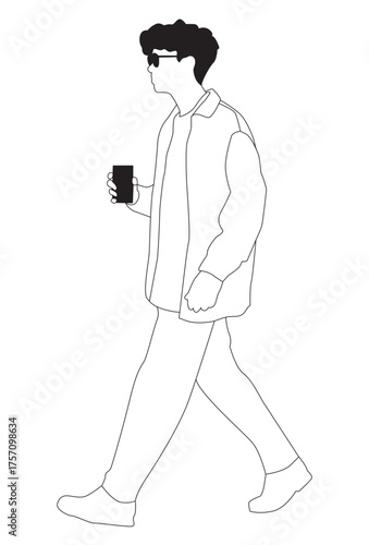 Young Male Walking with Phone – Casual Man with Sunglasses Illustration SVG Vector