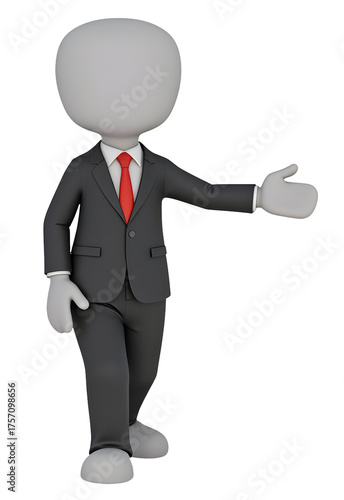 Confident business man offers welcoming gesture during professional presentation