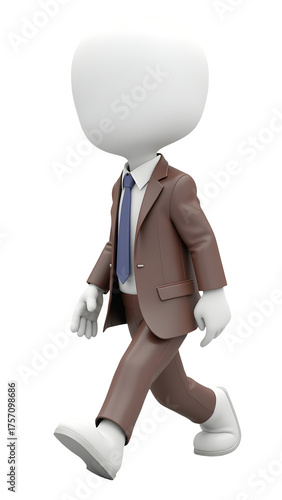 Confident businessman walking forward, wearing sharp brown suit and blue tie