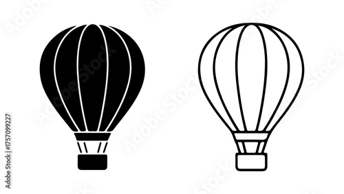Hot air balloons outline and solid with transparent background