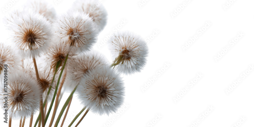 Obraz premium Fluffy white dandelion seeds clustered together