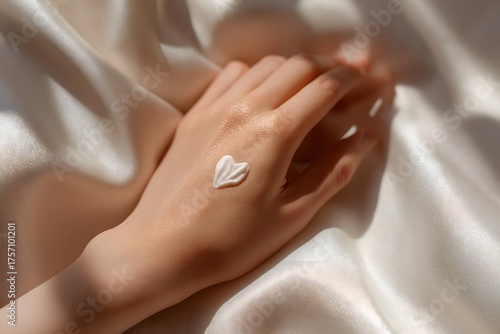 Wallpaper Mural Hand with Cream Heart Shape on Silk Background in Soft Lighting Torontodigital.ca