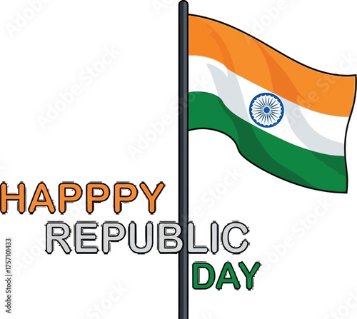 Celebrate India's Republic Day with this vibrant waving flag, expressing patriotism and national pride during this significant cultural celebration