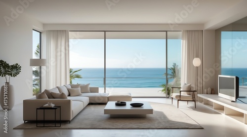Luxury Coastal Living Room Open Ocean View Minimalist Interior Design
