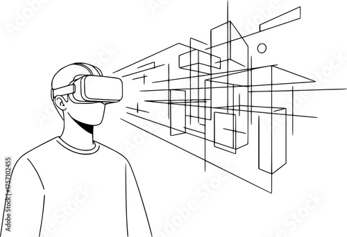 Architect using vr headset experiencing immersive architectural visualization 