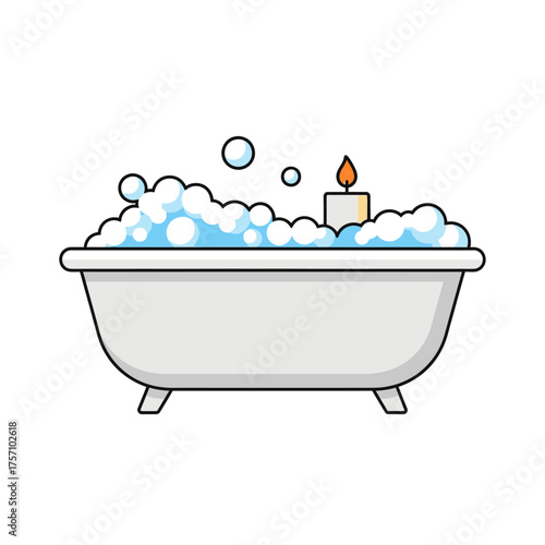 Relaxing Bubble Bath with Candle Illustration.
