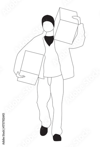 Delivery Guy Carrying Two Large Boxes – Courier Worker Illustration SVG Vector