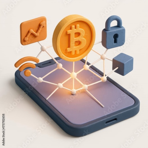 3D Clay Bitcoin Floating Above Smartphone – Cryptocurrency Innovation