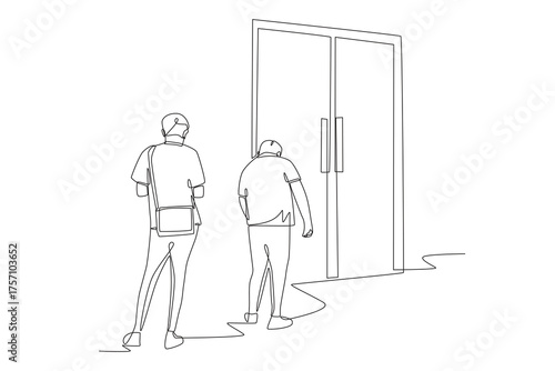 Lines outside of stores concept one-line drawing