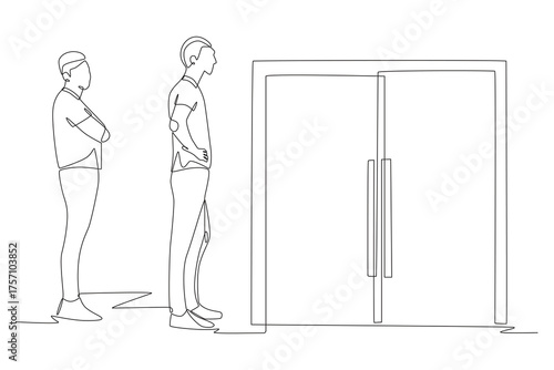 Lines outside of stores concept one-line drawing