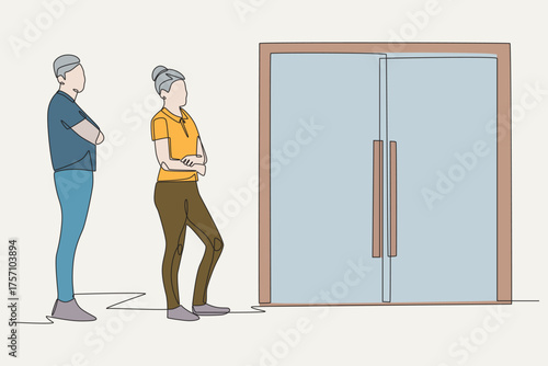 Colored lines outside of stores concept one-line drawing