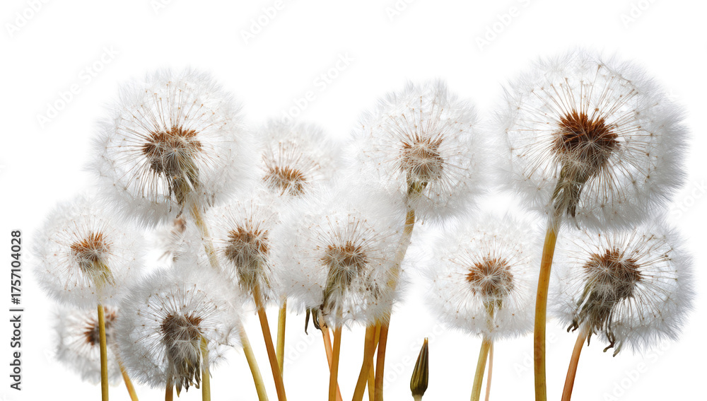 Obraz premium Fluffy dandelion heads clustered together
