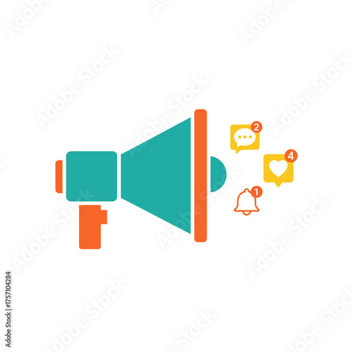 Social Media Marketing with Megaphone and Notifications Icons.